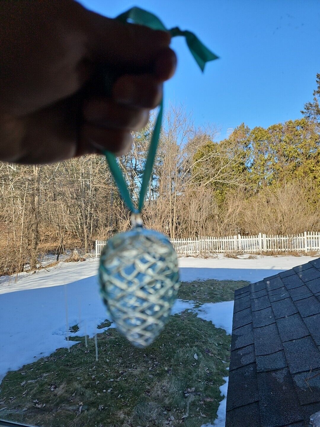 Tiffany Blue Glass Pine Cone Christmas Ornament With Tiffany Box