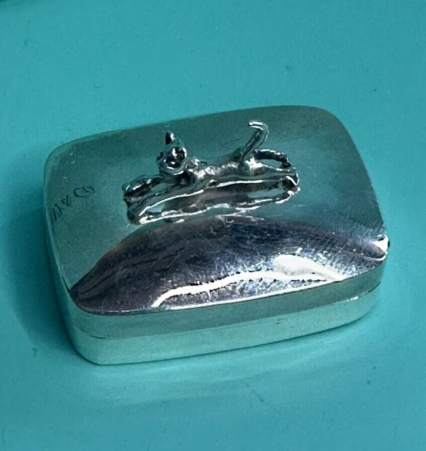 Tiffany & Co Sterling Silver Cat Pill Box