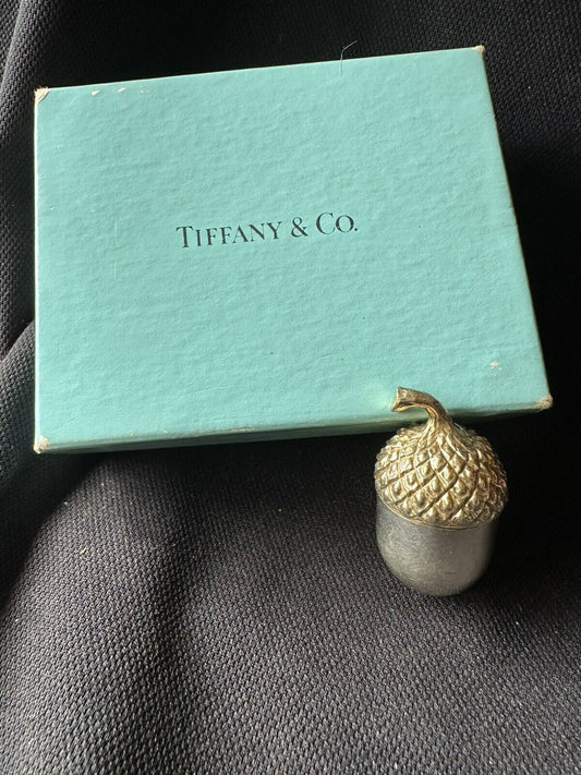 Vintage Tiffany & Co. Sterling Silver Acorn Pill Box Holder Gold wash