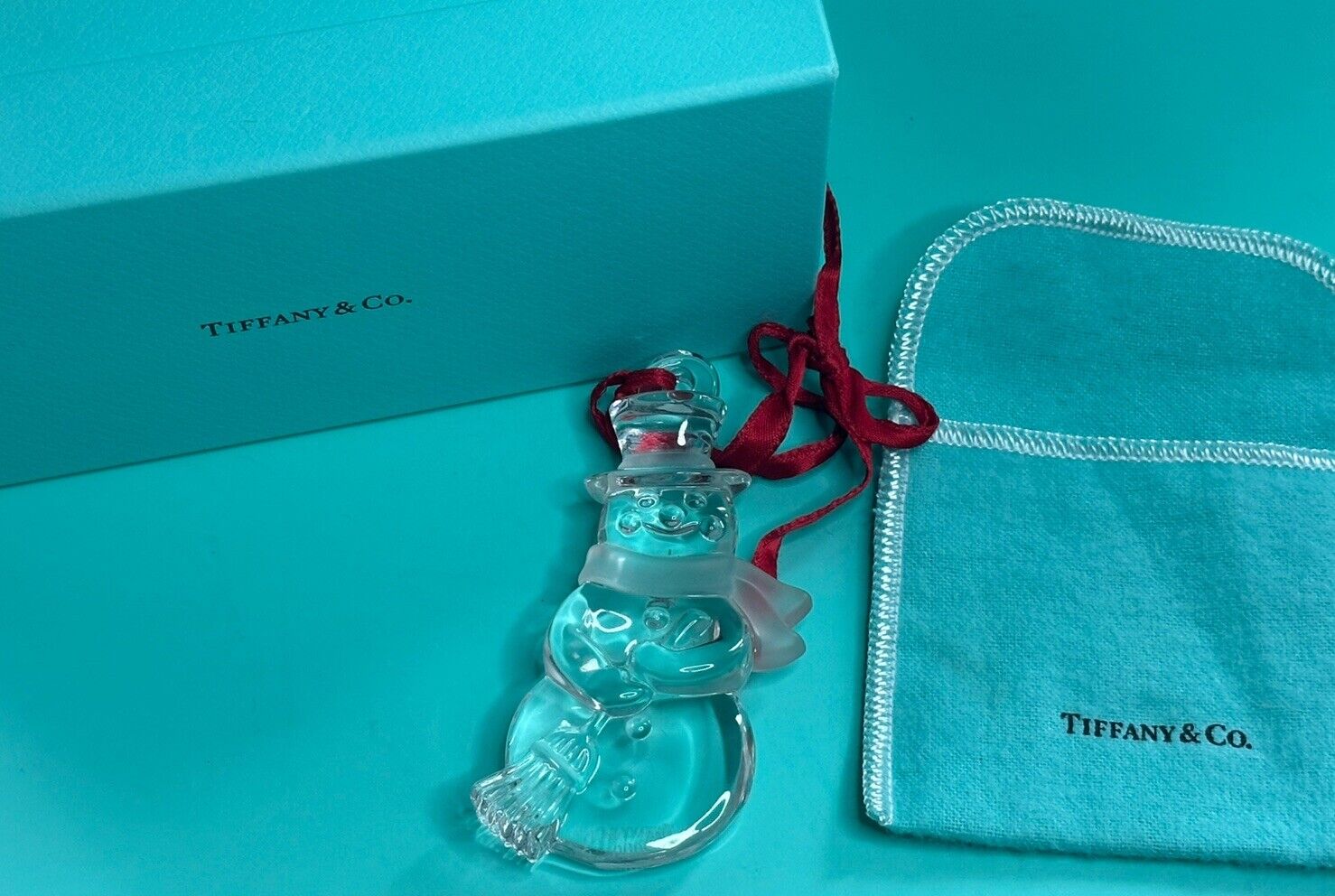 Tiffany & Co Glass Snowman Christmas Ornament 