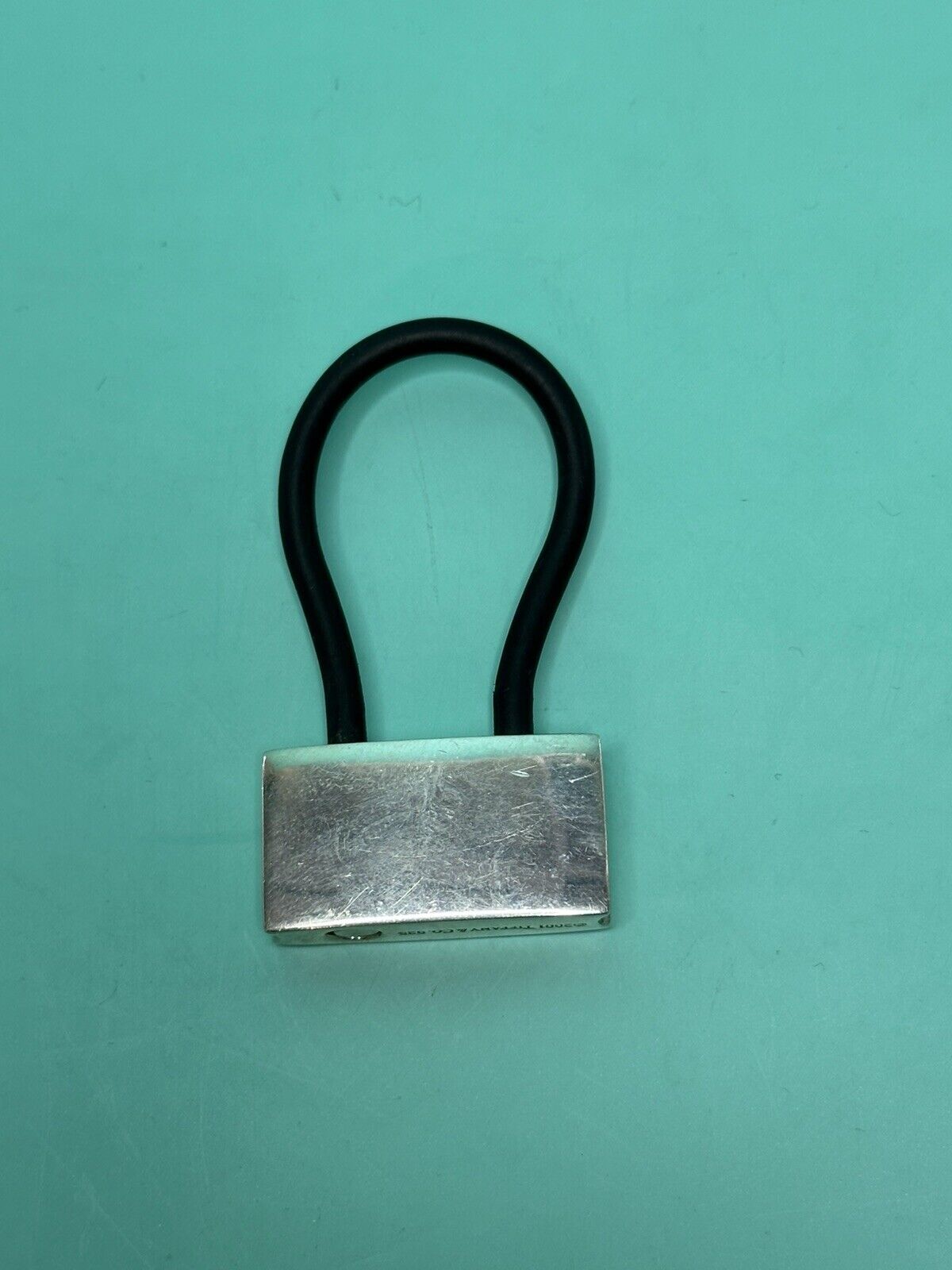 Rare Tiffany & Co Sterling Silver 1837 Padlock Black Rubber Key Ring Chain