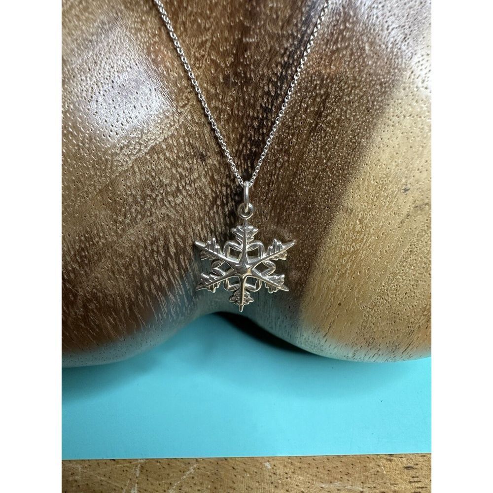 Tiffany & Co Sterling Silver Snowflake Pendant Charm Necklace