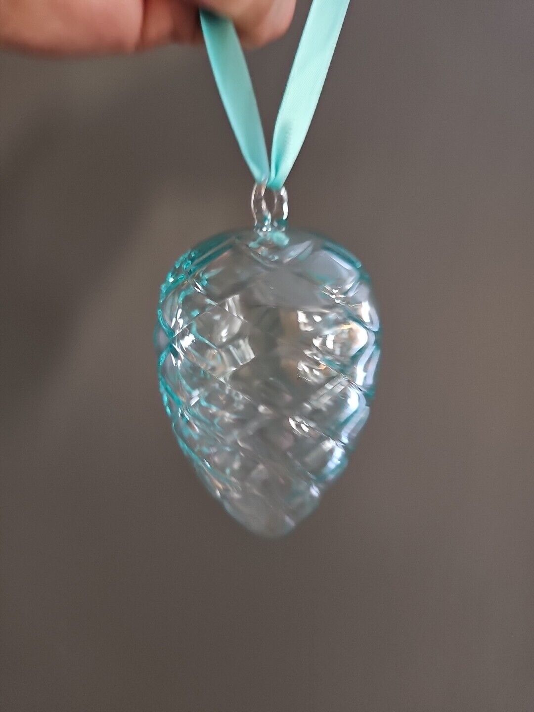 Tiffany Blue Glass Pine Cone Christmas Ornament With Tiffany Box