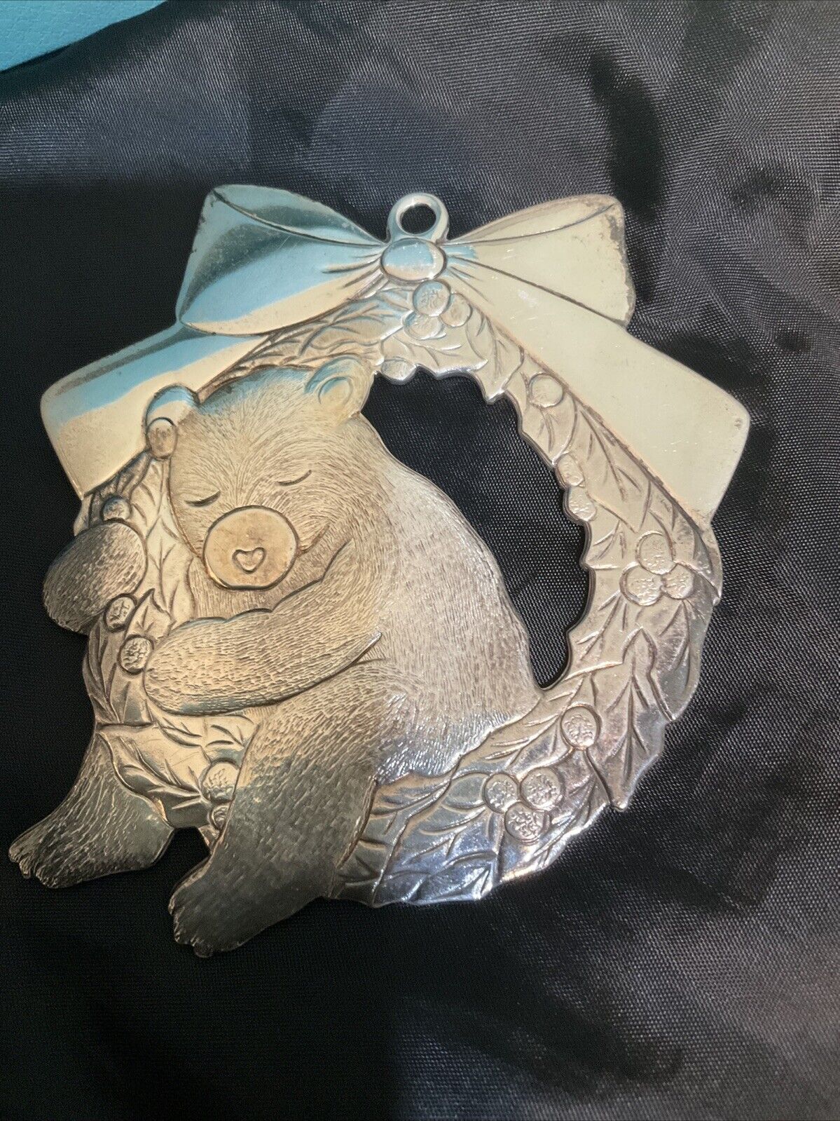 Tiffany Sterling Silver Christmas Ornament Teddy Bear Wreath Rare