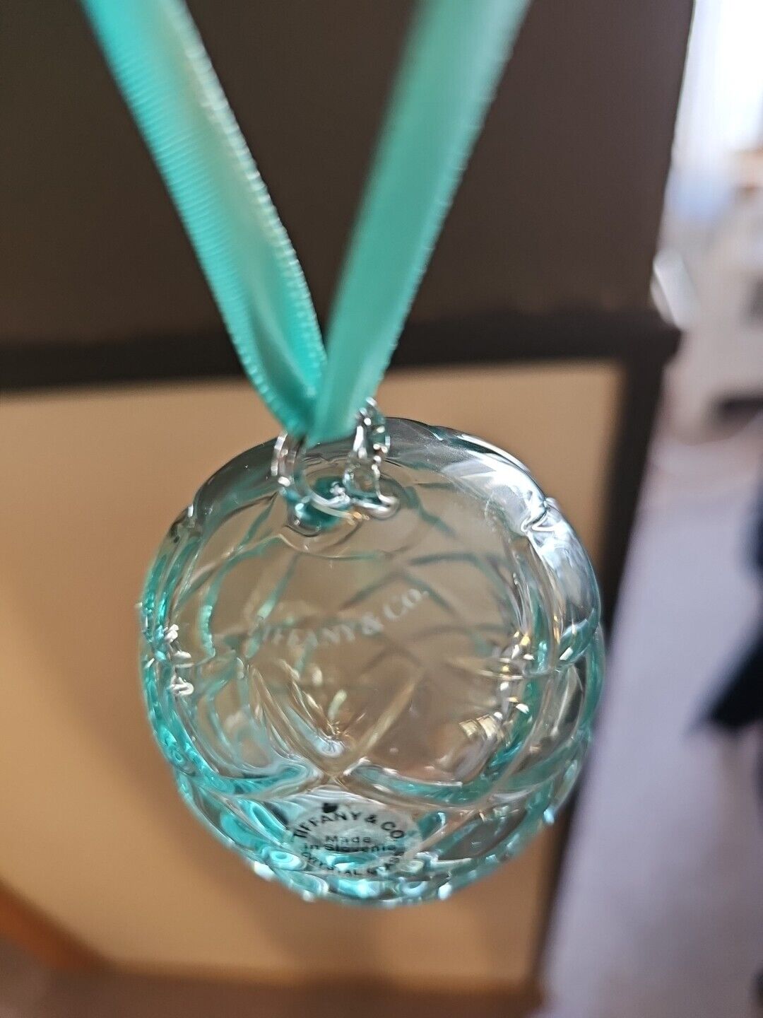 Tiffany Blue Glass Pine Cone Christmas Ornament With Tiffany Box