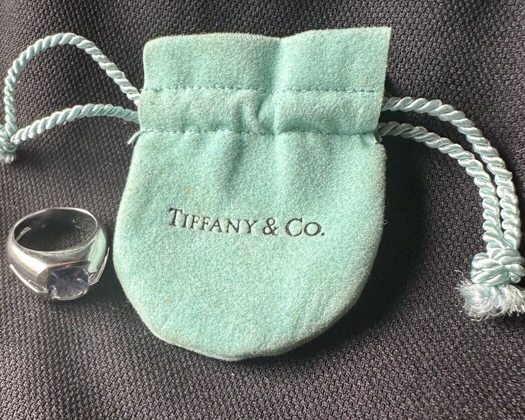 Tiffany & Co. 18k White Gold Iolite Solitaire Ring Sz 6 With Tiffany Ring Box