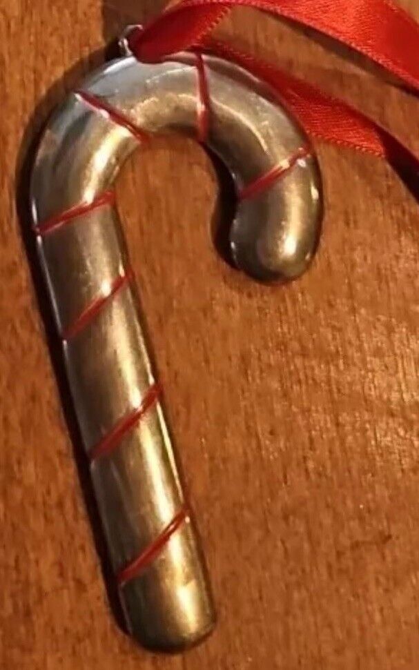 Tiffany & Co Sterling Silver & Red Enamel Candy Cane Christmas Ornament