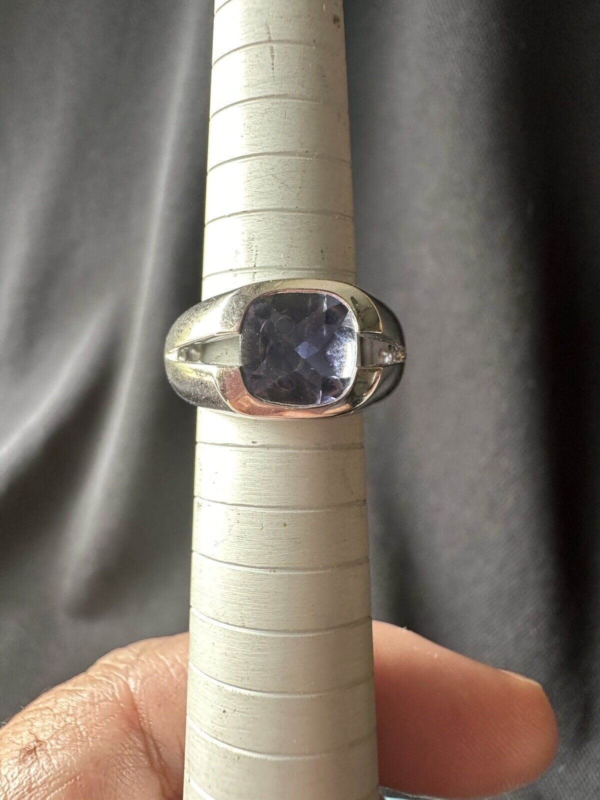 Tiffany & Co. 18k White Gold Iolite Solitaire Ring Sz 6 With Tiffany Ring Box