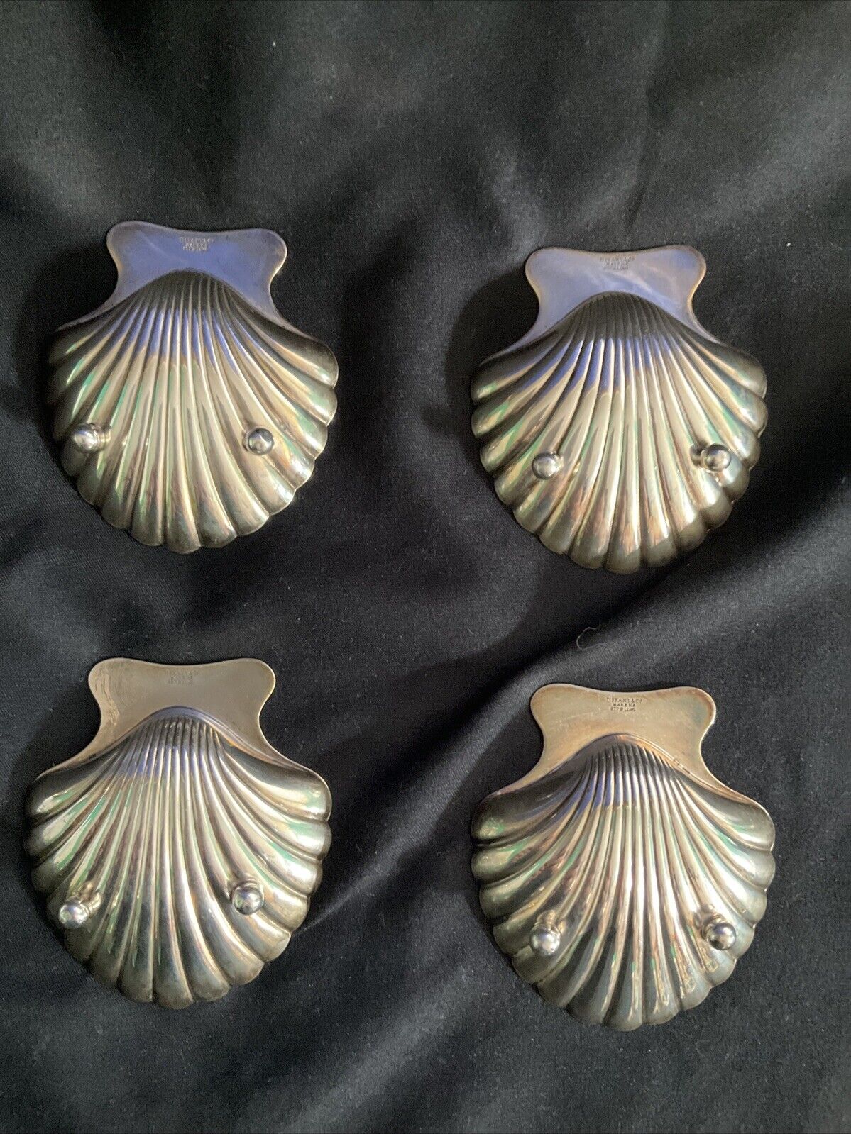 Tiffany Sterling Silver Scallop Shell Nut Dishes Lot Of 4