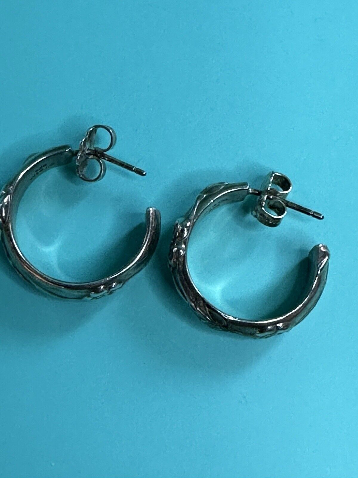 Vintage Tiffany & Co Sterling Silver Floral Hoop Earrings