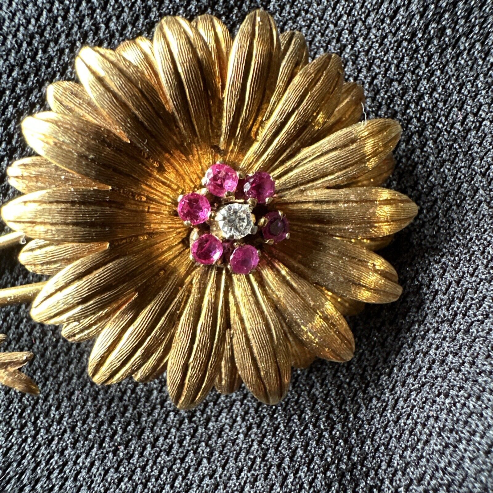 Tiffany & Co 18k Gold Diamond And Ruby Flower Brooch Pin Pendant