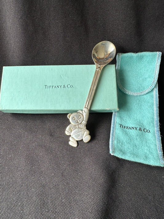 1992 Tiffany Sterling Silver Baby Bear Baby Spoon in Tiffany Pouch and Box