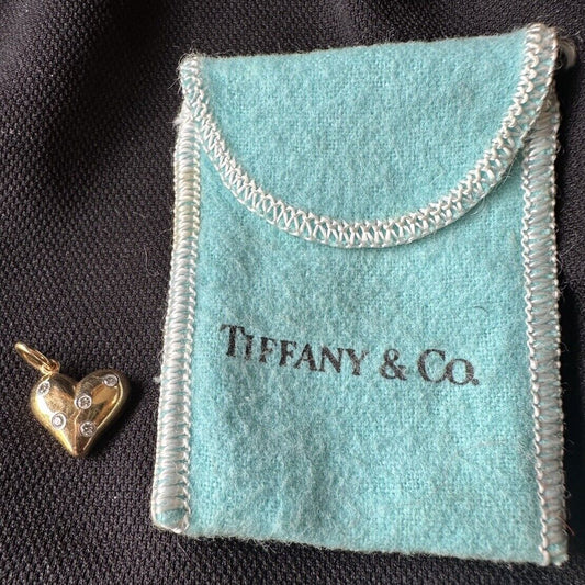 Tiffany & Co.  Etoile Heart Charm Pendant Diamond Puffy 18k Gold & Platinum