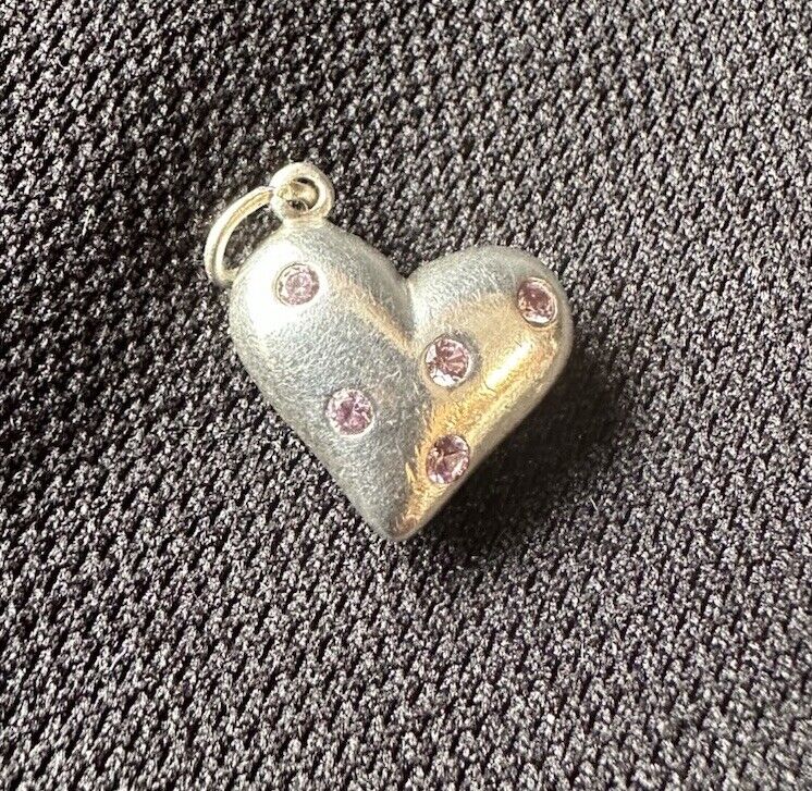 Tiffany & Co. Sterling Silver Etoile Heart Charm Pendant With Pink Sapphires