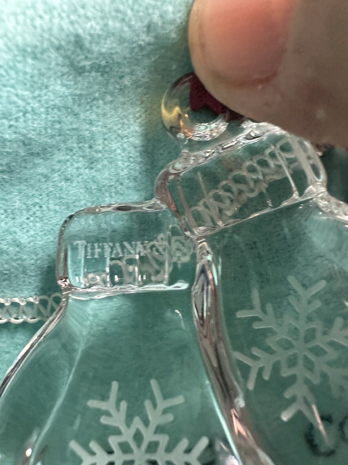 Rare Tiffany & Co Crystal Mittens Christmas Teee Ornament With Box And Pouch