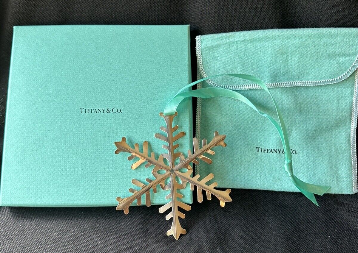 Tiffany & Co. 2020 Sterling Silver Snowflake Ornament with Box, Pouch, Ribbon